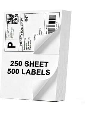 500 Half Sheet Shipping Labels - 2 Per Sheet for Inkjet & Laser Printers
